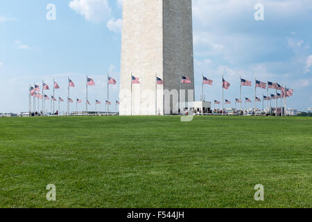 Circle of flags flying around the base of the Washington Monument Stock Photo