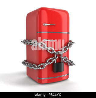 Retro refrigerator and lock. Image with clipping path Stock Photo
