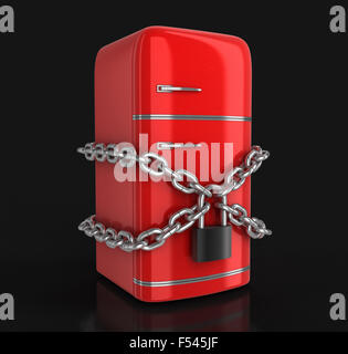 Retro refrigerator and lock. Image with clipping path Stock Photo