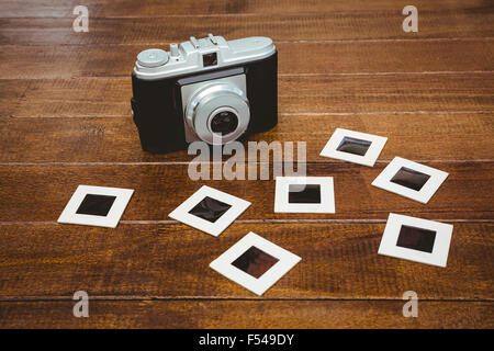 View of an old camera with photos slides Stock Photo