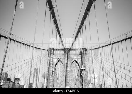 Black and white photo of the Brooklyn Bridge, NYC, USA. Stock Photo