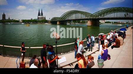 Europe Germany Cologne Köln Dom Cathedral Rhine river canal Promenade walk Stock Photo