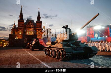 A military parade during a gala celebrating the 70th anniversary of World War II in Red Square May 9, 2015 in Moscow, Russia. Stock Photo