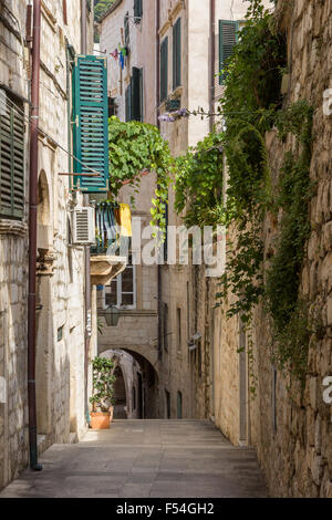 Narrow, empty and idyllic alley at the Old Town in Dubrovnik, Croatia. Stock Photo