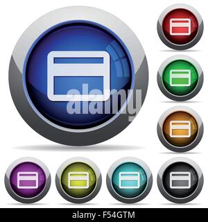 Set of round glossy credit card buttons. Arranged layer structure. Stock Vector