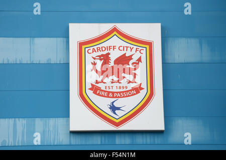 Cardiff City FC  (CCFC) badge logo at the Cardiff City Stadium in Cardiff, Wales. Stock Photo