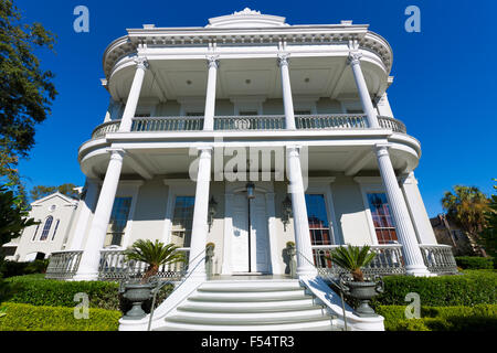 Traditional double gallery grand mansion house with columns and porch ...