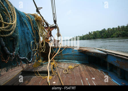 Fishing net in fishing boat Stock Photo