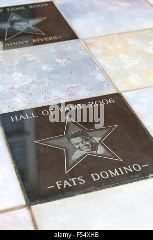 Walk of Fame on the The Blues Trail - plaques in tribute to Fats Domino and Johnny Rivers at Delta Music Museum, Ferriday, USA Stock Photo