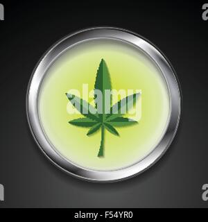 Cannabis icon on metal button. Vector design Stock Vector