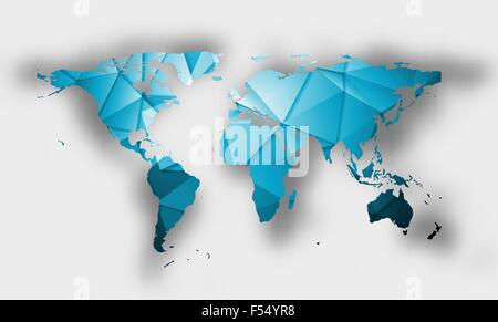 Blue polygonal world map with shadow. Vector design Stock Vector