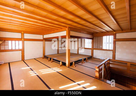 Japan, Tsuyama castle. A faithful reconstruction in the Bitchu Yagura turret of the daimyo's residence. Top floor room, the Lord's residence. Stock Photo