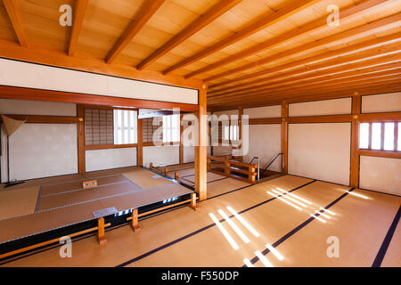 Japan, Tsuyama castle. A faithful reconstruction in the Bitchu Yagura turret of the daimyo's residence. Top floor room, the Lord's residence. Stock Photo