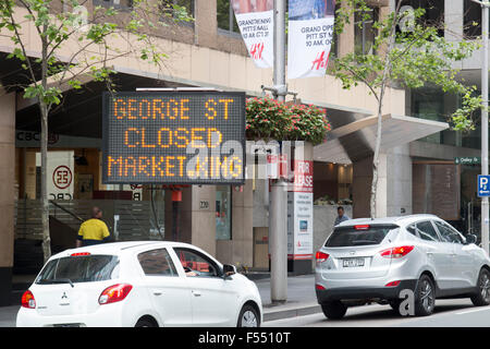 Sydney, Australia. 28th Oct, 2015. The New South Wales Government has committed to build the Sydney CBD Light Rail project along George street and road closures and bus diversions are now in place, the project is expected to be completed in 2019. Credit:  model10/Alamy Live News Stock Photo