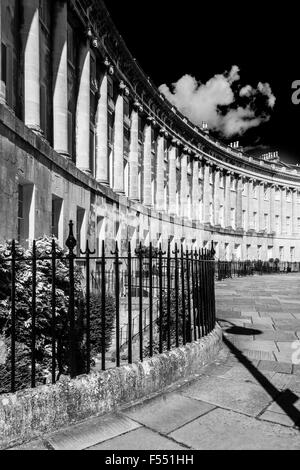 Part of the sweeping Georgian facade of terraced houses in The Royal Crescent, Bath. Colour version at DG8H6A. Stock Photo