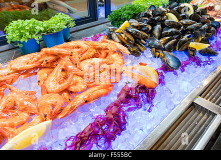 Seafood bar in buffet Stock Photo