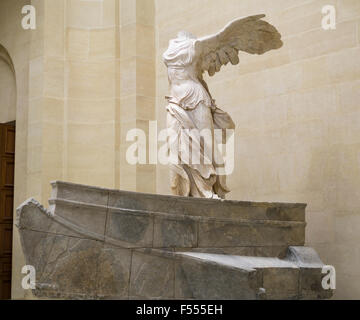 Marble sculpture of Winged Victory of Samothrace. A 2nd century BC sculpture of The Greek godess Nike or Victory found on the is Stock Photo