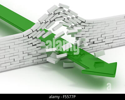 3d illustration of arrow breaking white brick wall Stock Photo - Alamy