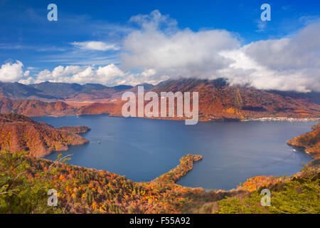 Lake Chuzenji (Chuzenjiko, 中禅寺湖) near Nikko in Japan. Photographed from Mount Hangetsuyama on a beautiful day in autumn.