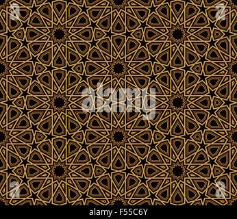 Arabesque Black & Gold Pattern, Dark Background, Vector Illustration Stock Vector