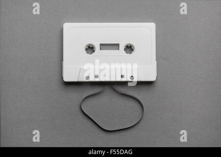 High angle view of cassette on gray background Stock Photo