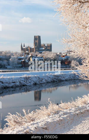 Durham cathedral  in the winter snow, north east England Stock Photo