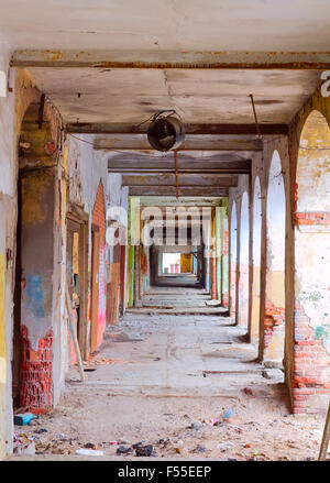 Corridor in the collapsing house in the afternoon Stock Photo