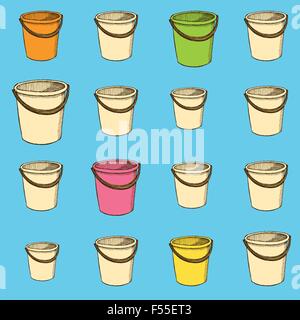 Sketch bucket in vintage style, vector seamless pattern Stock Vector