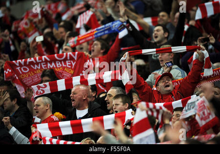 English football fans are seen at Wembley Stadium in 2013 Stock Photo