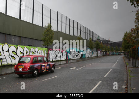 Cupar Way,Belfast,Northern Ireland: wall and gates dividing republican and loyalist areas.This Peace line divides loyalist area of Shankill and republican area of Falls