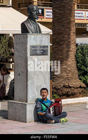 Young Busker in Old Chania, Crete. Stock Photo