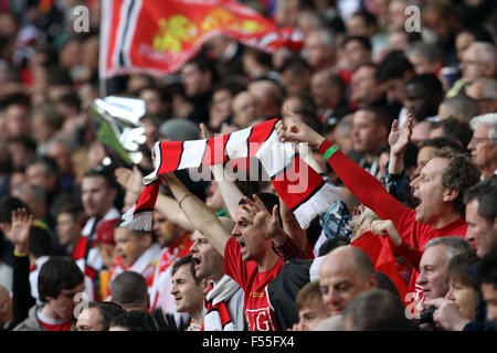 English football fans are seen at Wembley Stadium in 2013 Stock Photo