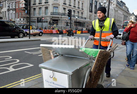 London, England, UK. Street Cleaner in Regent Street Stock Photo