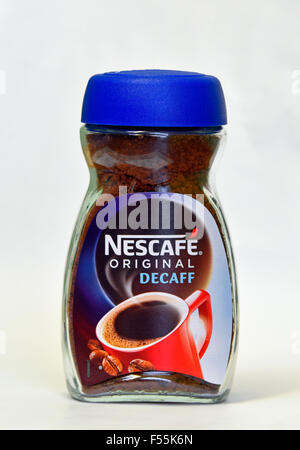 Jar of Nescafe Original Decaff Instant Coffee. Stock Photo