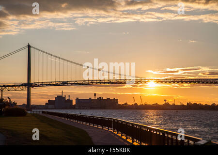 The Ambassador bridge across the Detroit river between Michigan USA and Windsor Canada Stock Photo