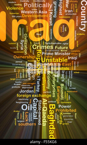 Background concept wordcloud illustration of Iraq glowing light Stock Photo