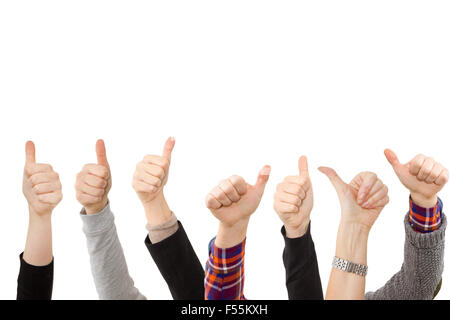Gesture and body parts concept - human hands showing thumbs up Stock Photo