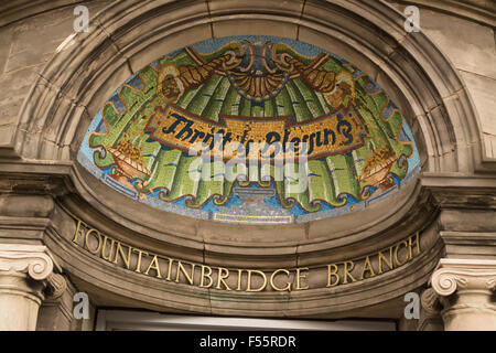 'Thrift is Blessing' mosaic  over entrance to Lloyds TSB Fountainbridge Branch, Edinburgh, Scotland,UK Stock Photo