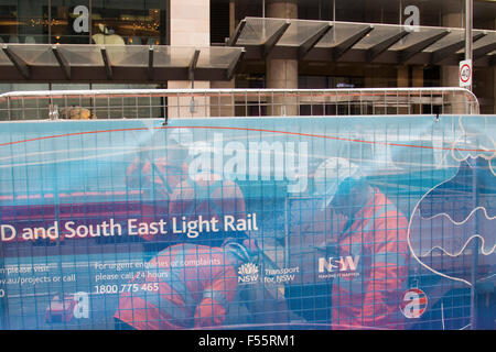 Sydney, construction workers in george street for the building of the new light rail transport system in the CBD. Stock Photo