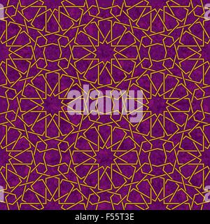 Arabesque Star Pattern with Grunge Purple Background, Vector Illustration Stock Vector