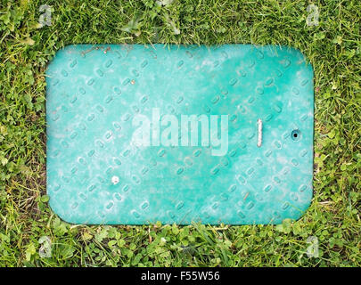 Grass and metal surface pattern, textured background copy space. Stock Photo