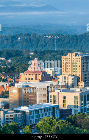 Aerial view of downtown Asheville, North Carolina, at sunrise. (USA) Stock Photo