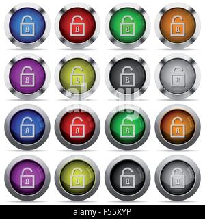 Set of unlock glossy web buttons. Arranged layer structure. Stock Vector