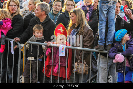 Children waiting for the arrival of Sinterklaas on the traditional Dutch holiday of Sinterklaas on december 5th Stock Photo