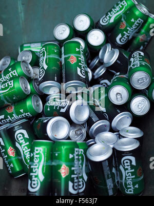 A collection of Carlsberg cans. Stock Photo