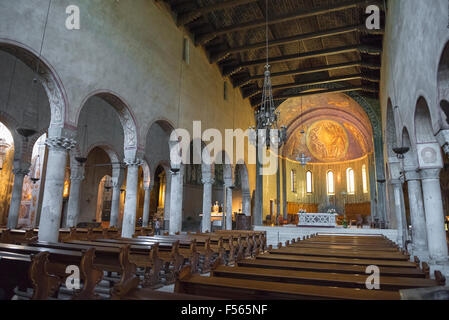 Cathedral Trieste, interior view of Trieste cathedral (Cattedrale di San Giusto Martire) showing the nave and apse, Italy. Stock Photo