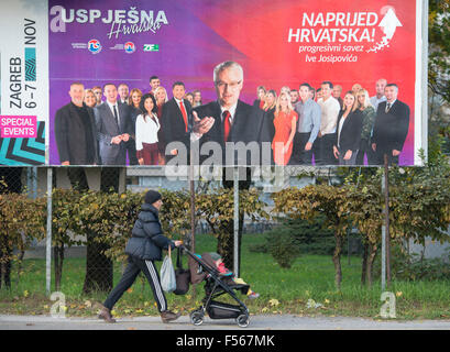 Zagreb, Croatia. 28th Oct, 2015. An election campaign poster of Go Ahead Croatia-Progressive Alliance, led by former Croatian President Ivo Josipovic, is seen in Zagreb, capital of Croatia, Oct. 28, 2015. With the parliamentary election set for Nov. 8 approaching, party campaigns are underway and recent opinion surveys showed the two largest party coalitions, Croatia Is Growing and Patriotic Coalition, are neck and neck for first place. Credit:  Miso Lisanin/Xinhua/Alamy Live News Stock Photo