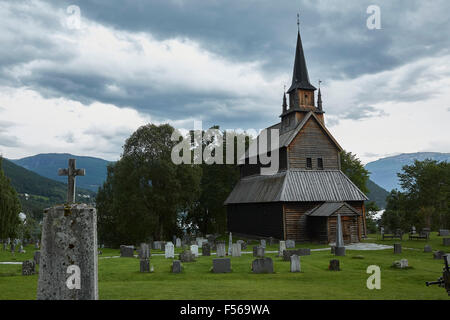 The Historic Norwegian Kaupanger Stave Church In Kaupanger, Sogn og Fjordane, Norway. Stock Photo