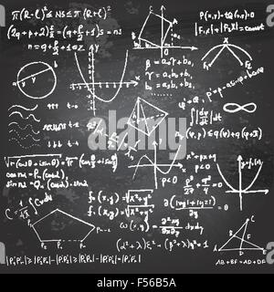 Mathematical formulas and drawings on a chalkboard Stock Vector