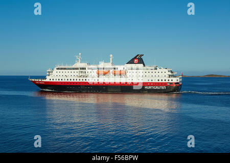 Norwegian Hurtigruten Ferry, MS Kong Harald, Sailing South. Norway. Stock Photo